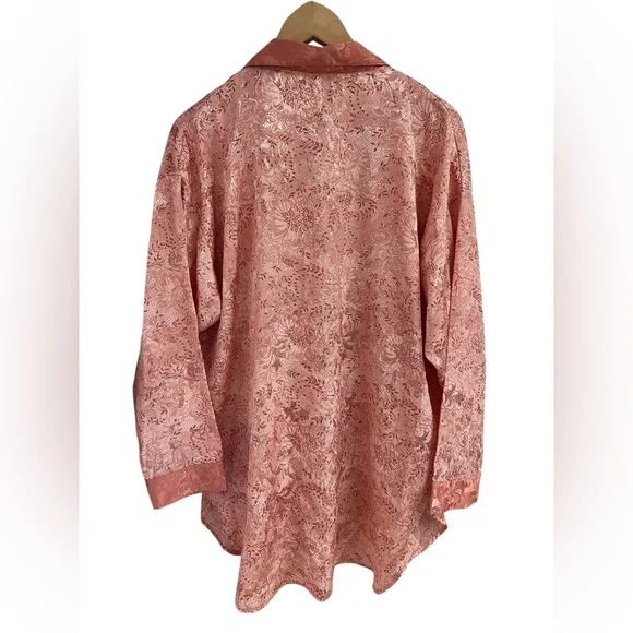 VTG Victoria's Secret Gold Label Satin Floral Button-Down Pajama Sleep Shirt M/L - Picture 3 of 7